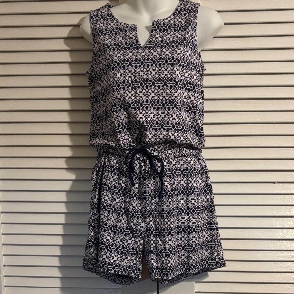 Navy Patterned Sleeveless Jumpsuit